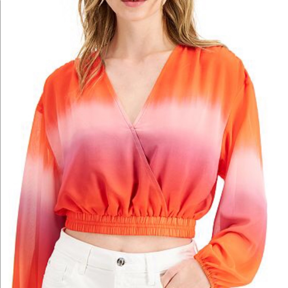 GUESS Marina Faux-wrap Crop Top In Sunset Dip Dye